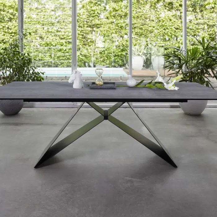 Etna Dining Table Shadow Grey Ceramic with Black Metal Base Modern Design