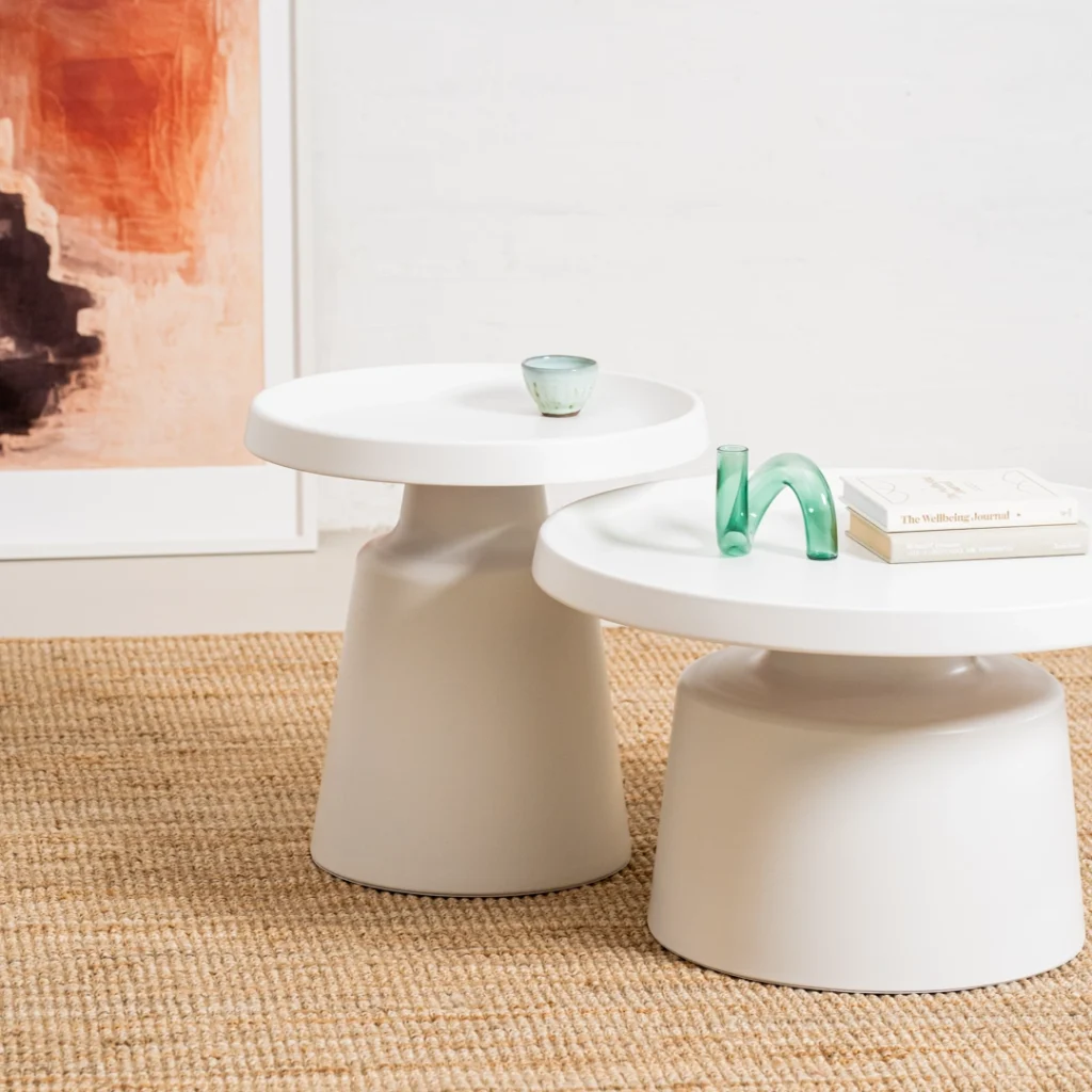 Fendi White Metal Coffee Table Set with Modern Design and Powder-Coated Finish