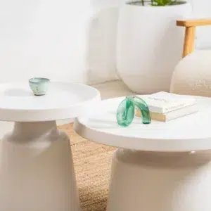 Fendi white metal coffee table set with sleek modern design and powder-coated finish