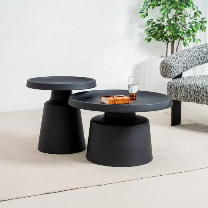 Fendi Black Coffee Table Set with Powder-Coated Metal Frame for Modern Living Rooms