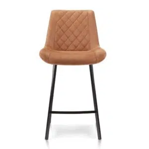 Cognac ultrasuede bar stools with diamond stitching and black metal frame set of 2