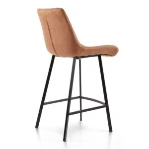 Cognac ultrasuede bar stools with diamond stitching and black metal frame set of 2