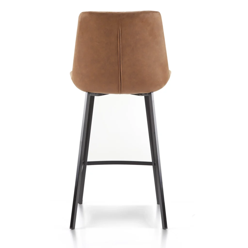 Cognac ultrasuede bar stools with diamond stitching and black metal frame set of 2