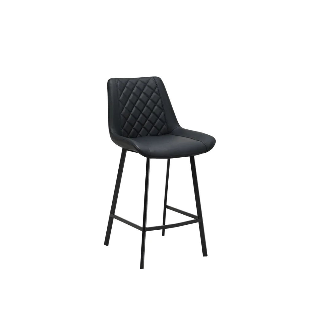 Black Flynn bar stools set of 2 with diamond-stitched PU leather and modern metal frame