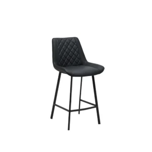 Black Flynn bar stools set of 2 with diamond-stitched PU leather and modern metal frame