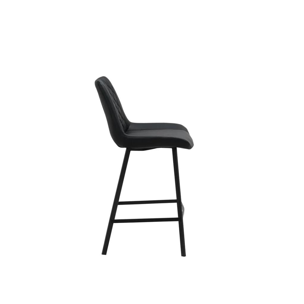 Black Flynn bar stools set of 2 with diamond stitch upholstery and modern metal frame