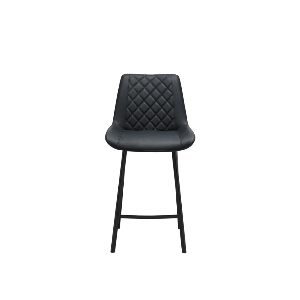 Black Flynn bar stools set of 2 with diamond stitching and modern metal frame for kitchen or bar