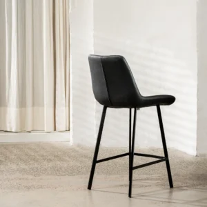 Black Flynn bar stools set of 2 with diamond stitching and modern metal frame