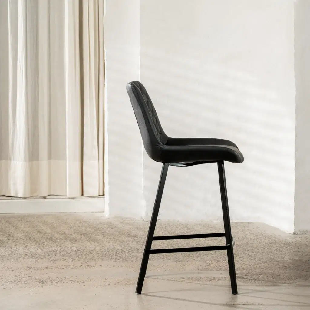 Black Flynn bar stools set of 2 with diamond stitch upholstery and modern metal frame