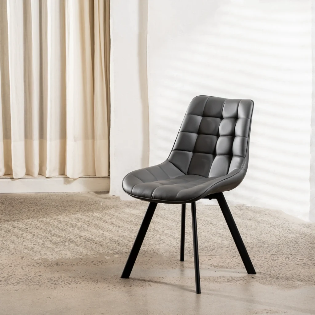 Dark grey forest dining chairs set of 2 with black metal base ergonomic design