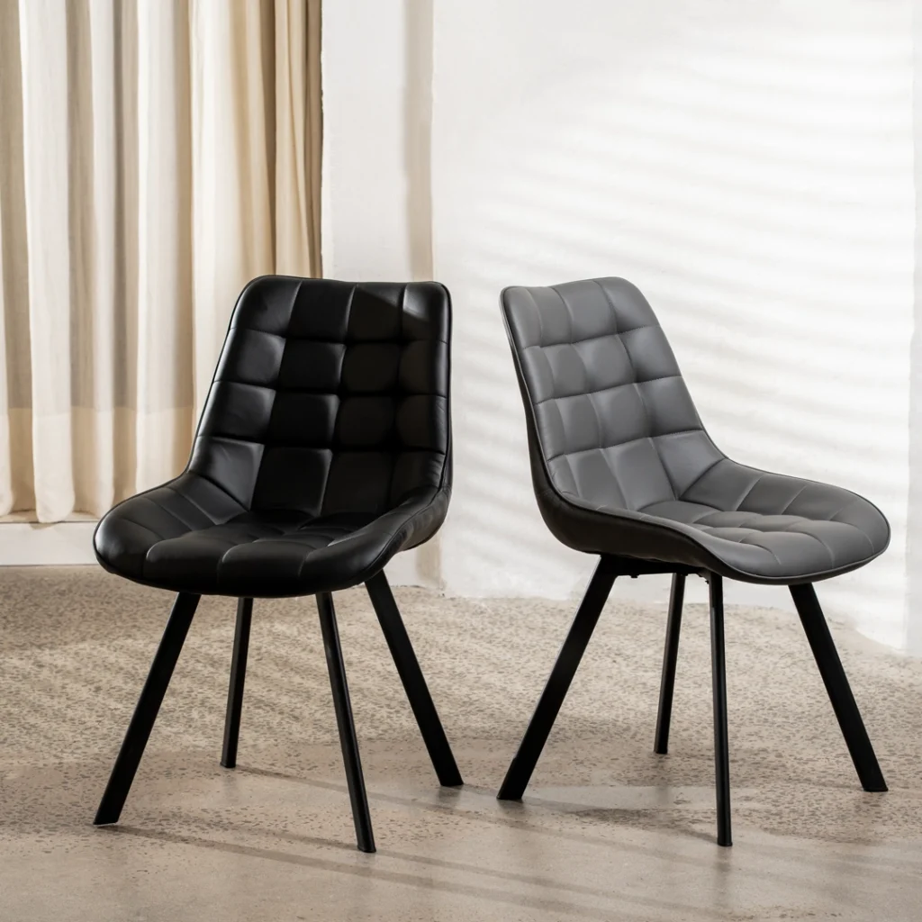 Dark grey forest dining chairs set of 2 with black metal base, ergonomic design for modern kitchen