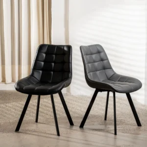 Dark grey forest dining chairs set of 2 with black metal base, ergonomic design for modern kitchen