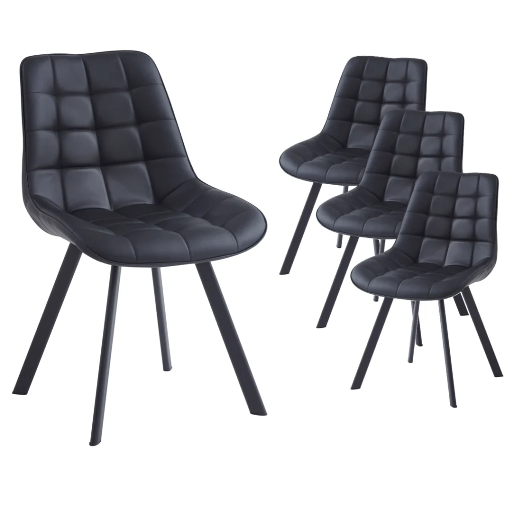 Black faux leather dining chairs set of 4 with ergonomic design and metal frame