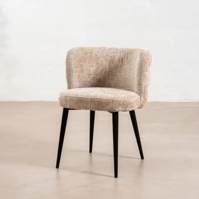 Greta dining chair set of 2 in latte chenille with black metal frame for modern dining room