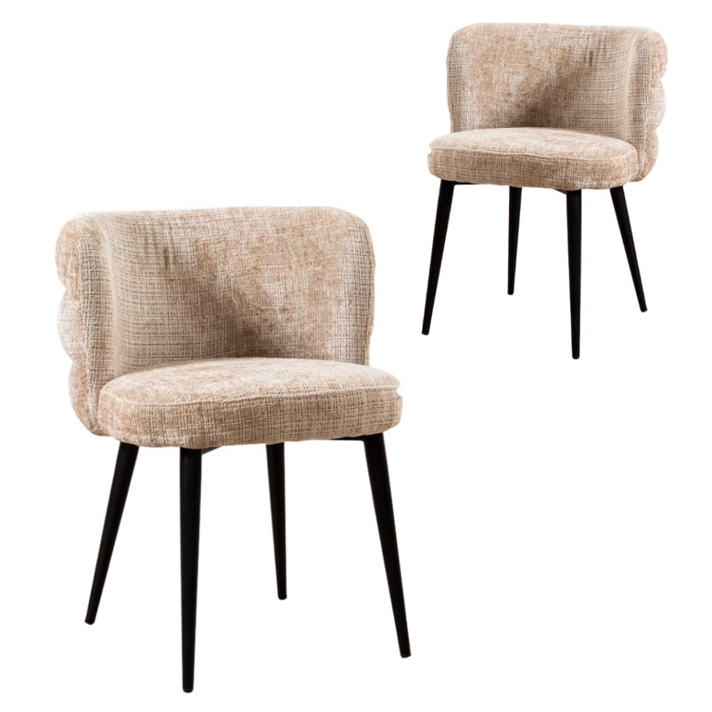 Greta dining chair set of 2 in latte chenille with black metal frame for modern dining room