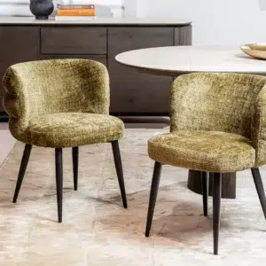 Greta Moss Chaise Dining Chairs Set of 2 with Black Metal Frame