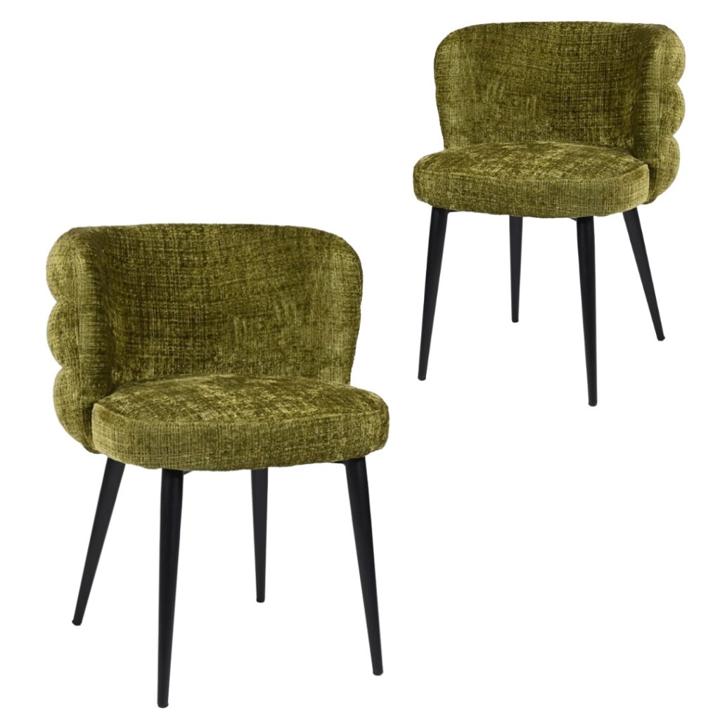 Greta Moss Chenille Dining Chairs Set of 2 with Black Metal Frame