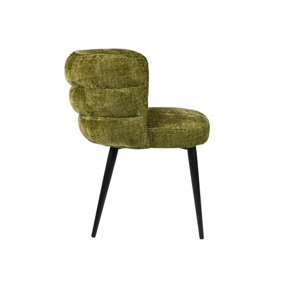 Greta Moss Chaise Dining Chairs Set of 2 with Black Metal Frame and Soft Fabric Upholstery