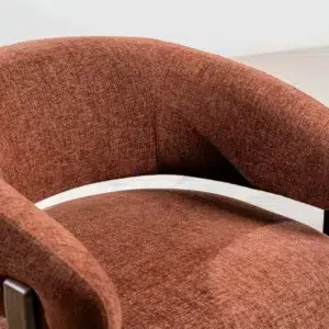 Hampton occasional chair in rust chenille with walnut frame for living room or reading nook