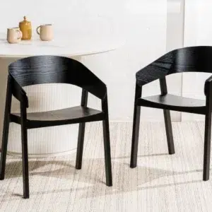 Hendriks Dining Chair Black Set of 2 Scandinavian Design with Ash Wood and Ergonomic Shape