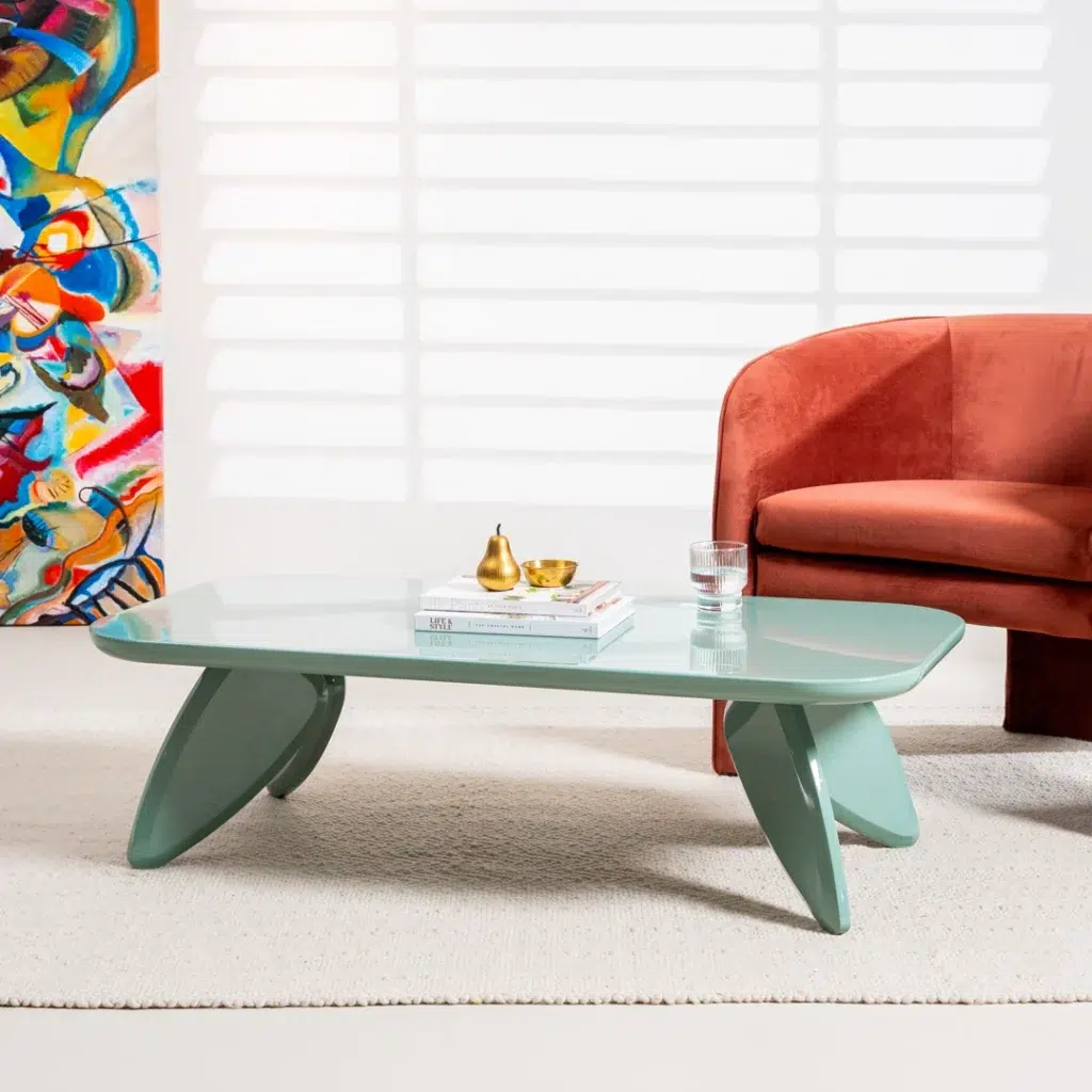 Hugh Coffee Table Mint Gloss with 120cm x 60cm surface and high-gloss finish for modern living rooms