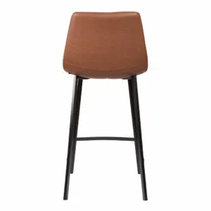 Hugo Bar Stool Set of 2 Cognac Eco Leather with Black Powder-Coated Legs