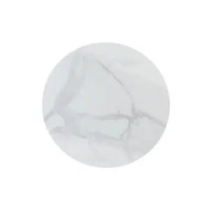 Harper round dining table with white marble-look sintered stone top and black timber legs