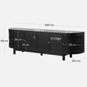 Tobias 2.2m rattan door TV unit full black modern living room furniture