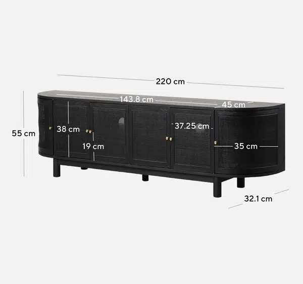 Tobias 2.2m rattan door TV unit full black modern living room furniture