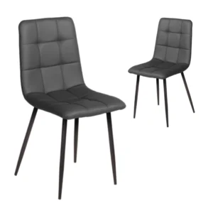 Set of 2 charcoal Jack dining chairs with bucket seats and black metal frame