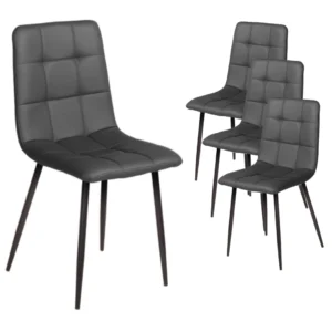 Charcoal eco-leather dining chairs set of 4 with ergonomic bucket seats and metal frame