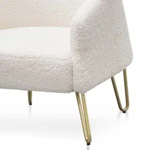 Ivory white armchair with golden legs synthetic wool modern luxury