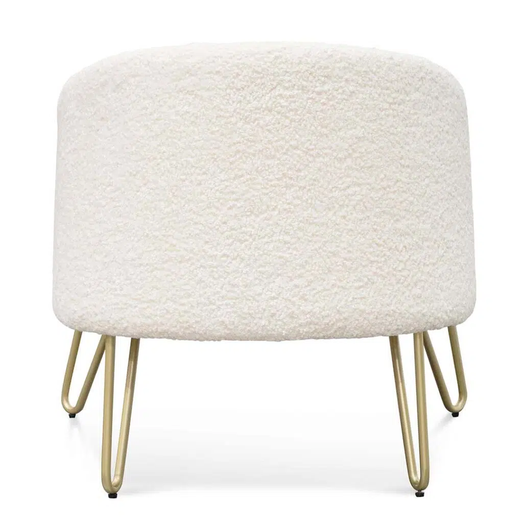 Ivory white armchair with golden legs and synthetic wool upholstery for modern spaces