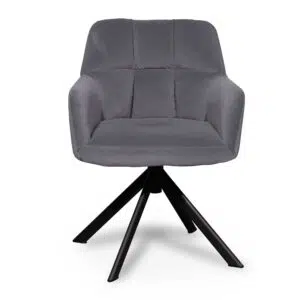 Dark grey velvet visitor chair with black legs and tufted back for modern elegance