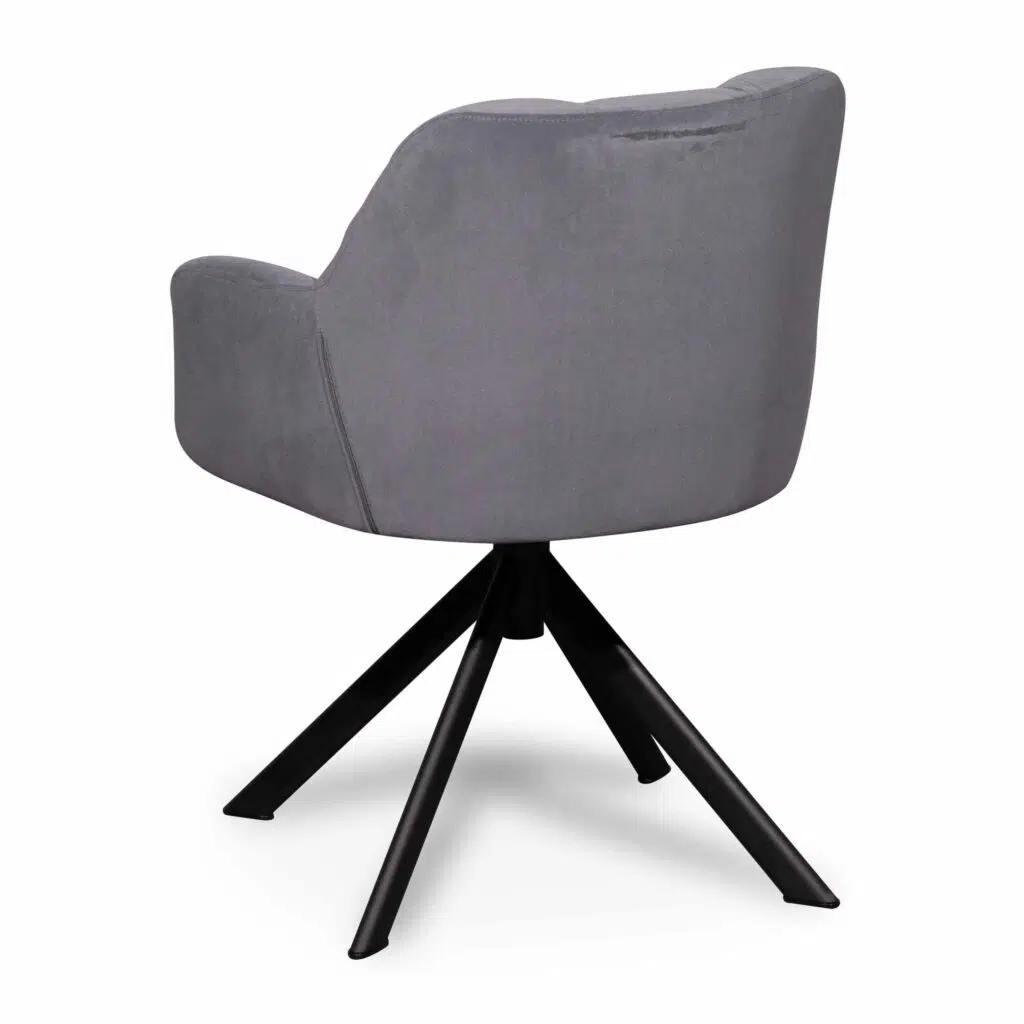 Dark grey velvet visitor chair with black legs and tufted back for modern elegance
