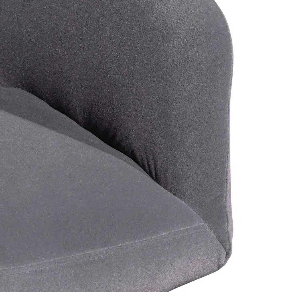 Dark grey velvet visitor chair with black legs and tufted back for modern elegance