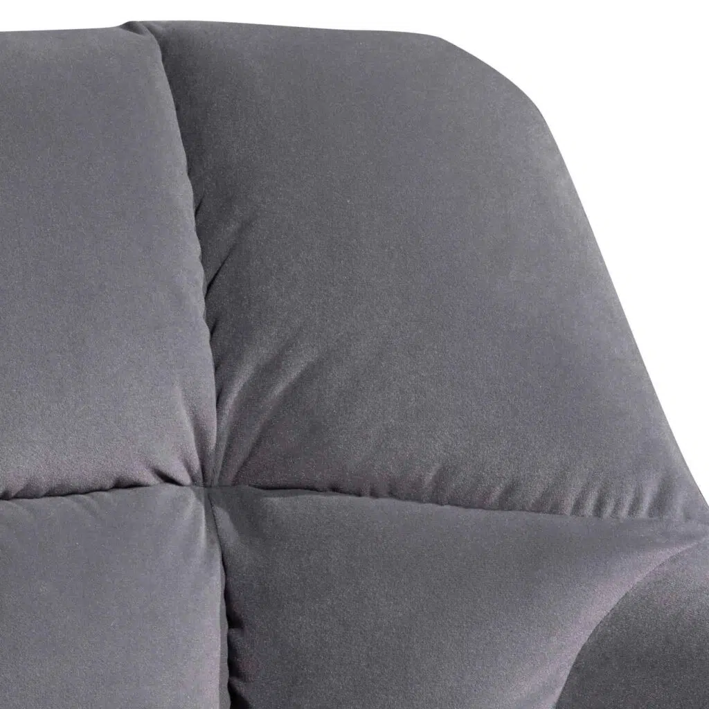 Dark grey velvet visitor chair with black legs and tufted back for modern elegance