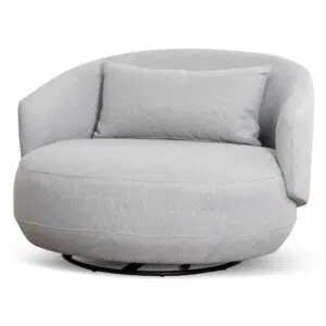 Maya swivel armchair in light texture grey with matte black base for modern interiors