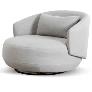 Maya swivel armchair in light texture grey with matte black base for modern interiors