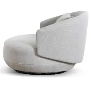 Maya swivel armchair in light texture grey with premium fabric and matte black base