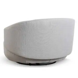 Maya swivel armchair in light texture grey with premium upholstery and matte black base