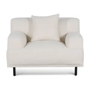 Ivory white boucle armchair with black legs for modern living rooms and cozy spaces