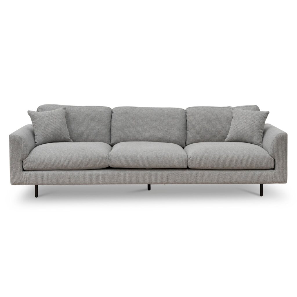 Grey Julian 4-seater fabric sofa with foam cushions and iron legs for modern living rooms
