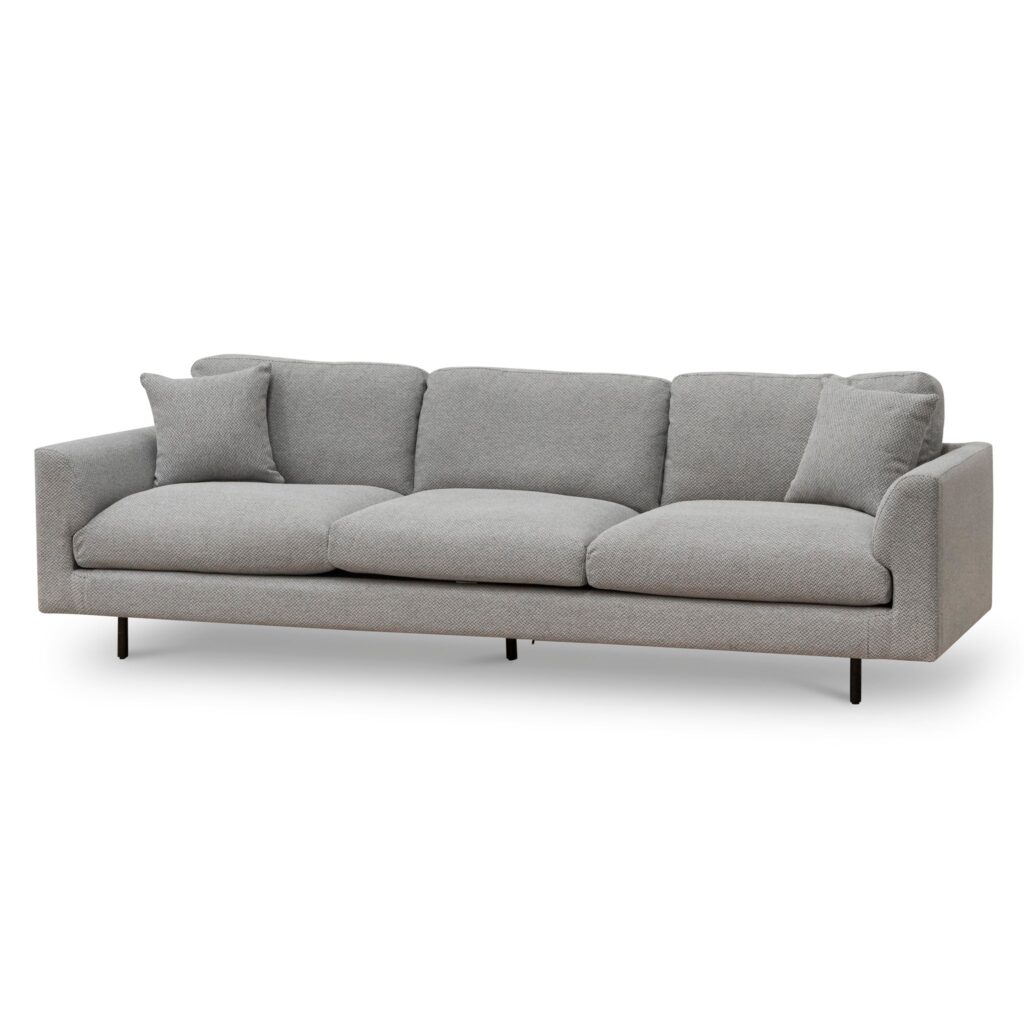 Grey Julian 4-seater fabric sofa with foam cushions and iron legs for modern living rooms