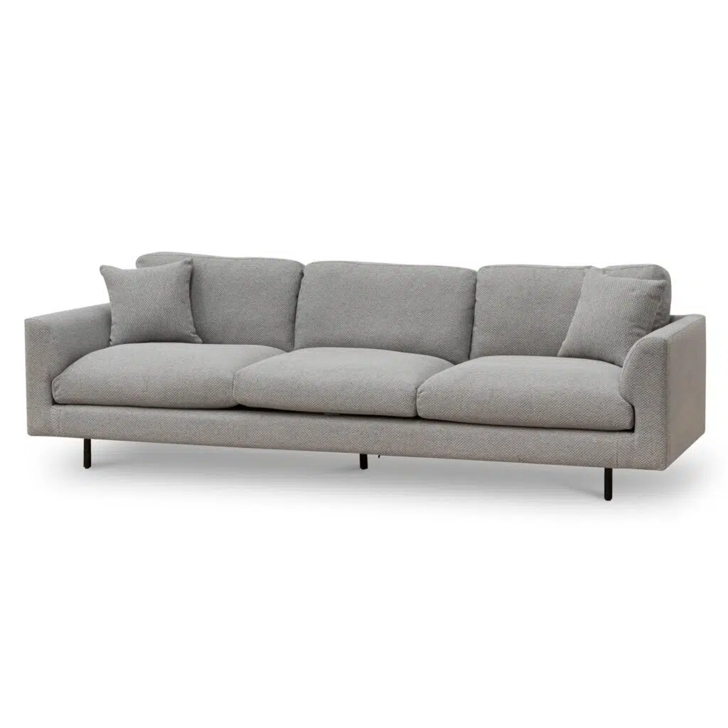 Grey Julian 4-seater fabric sofa with foam cushions and iron legs for modern living rooms