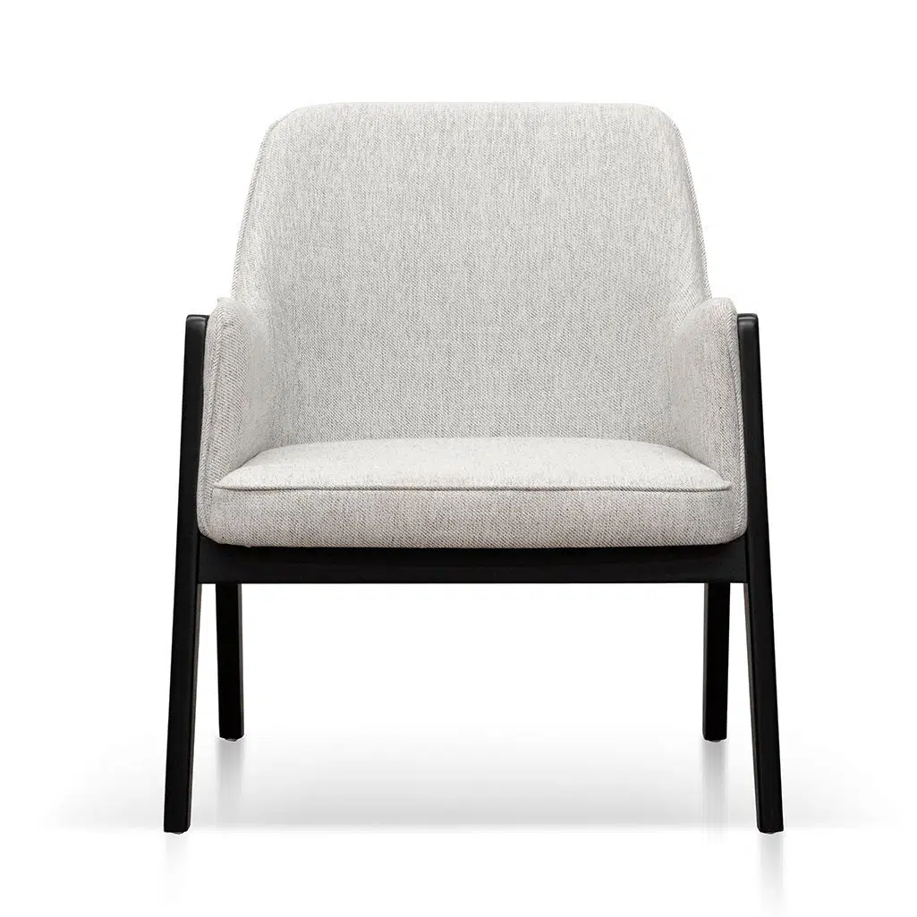Ellis fabric lounge chair in silver grey with natural beech wood frame for modern spaces