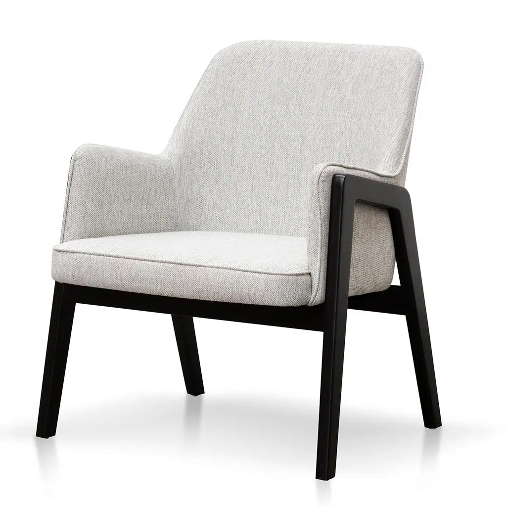 Ellis fabric lounge chair in silver grey with natural beech wood frame for modern spaces