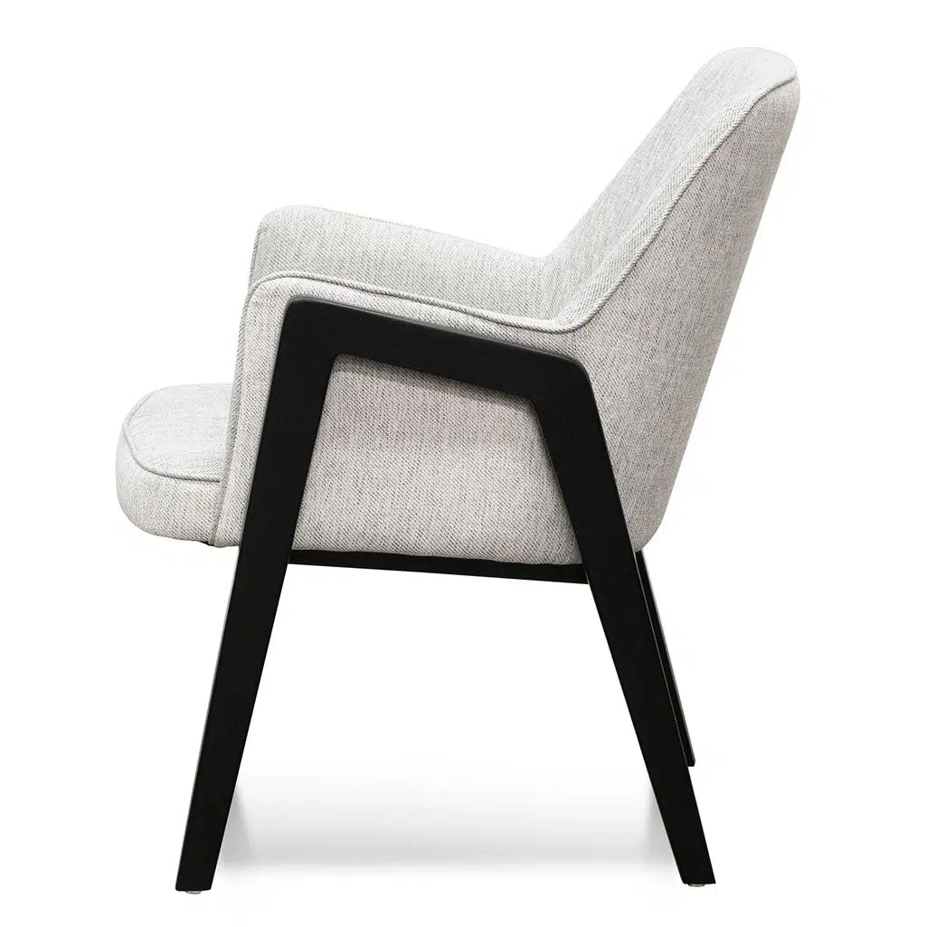 Ellis fabric lounge chair in silver grey with natural beech wood frame for modern spaces