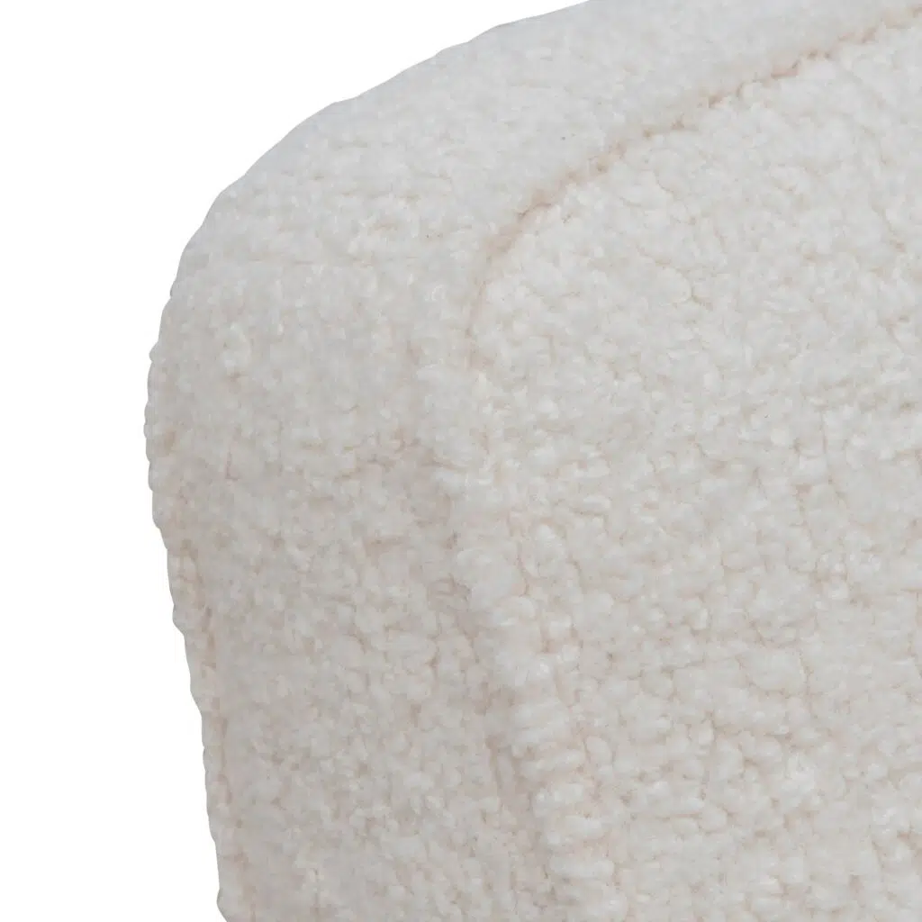 Ivory white Naomi armchair with timber wood frame and plush sherpa upholstery for modern spaces