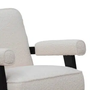 Ivory white Naomi armchair with timber wood frame and plush sherpa upholstery for modern spaces